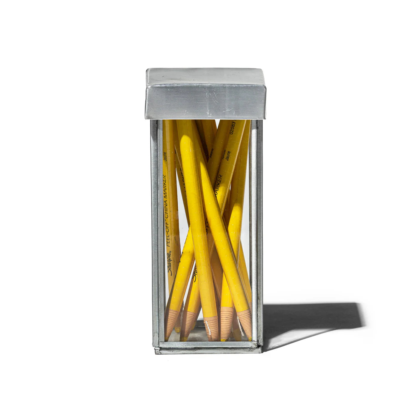 PUEBCO GLASS BOX W/RECYCLE STEEL LID PEN STAND - NO COLOR