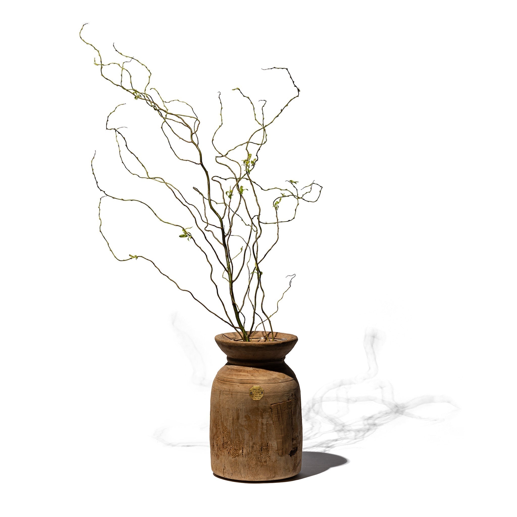 PUEBCO VINTAGE WOODEN POT W/GLASS CYLINDER