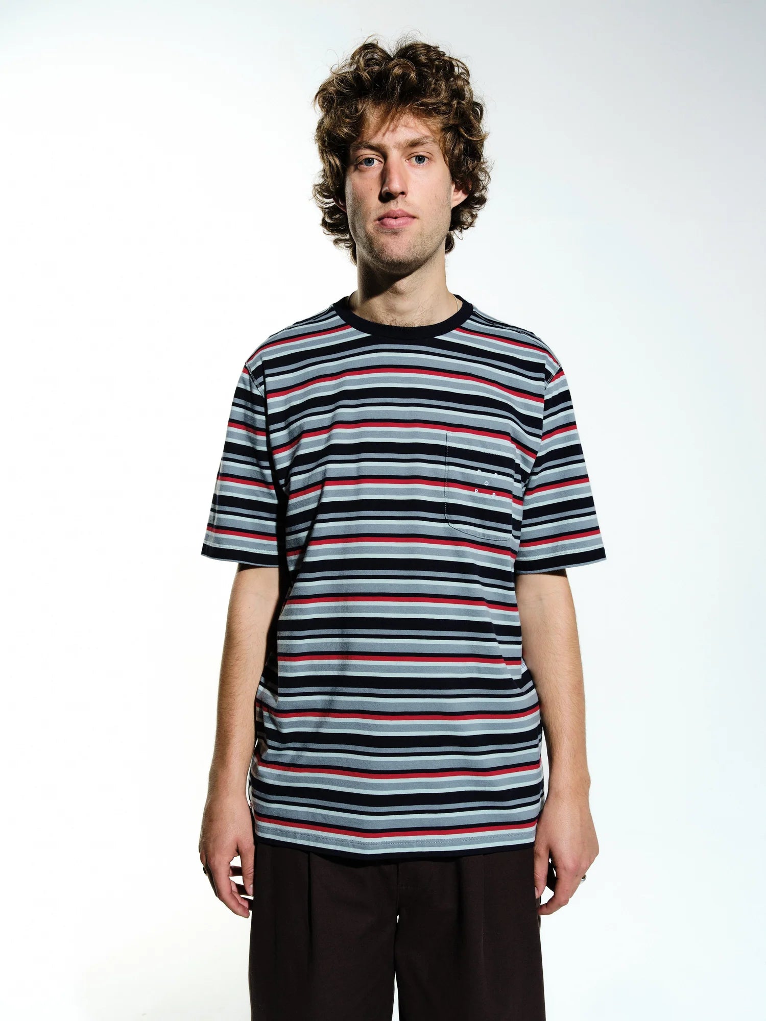 POP TRADING COMPANY STRIPED POCKET T-SHIRT - MULTICOLOUR