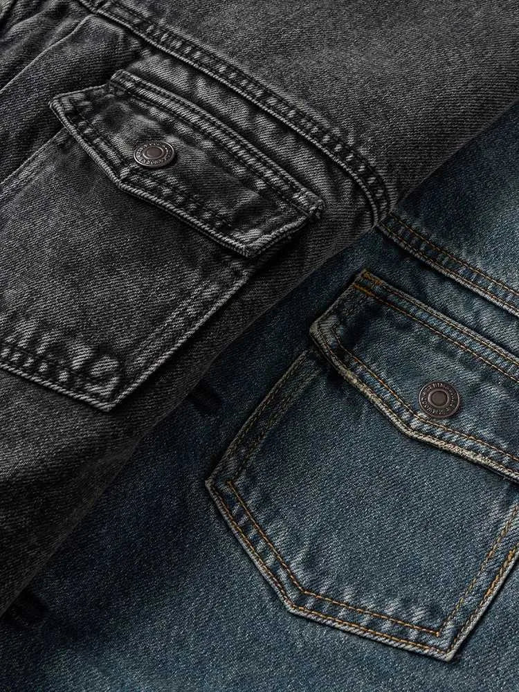 SIMWOOD WARM QUILTED DENIM JACKETS - CHARCOAL BLACK