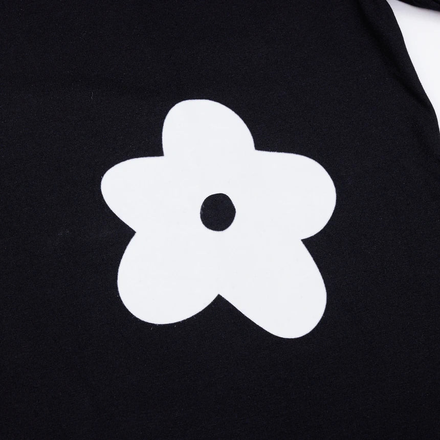 BLACK CACTUS BS244 BLACK COTTON OVERSIZE T-SHIRT FLOWER WHITE VELVET