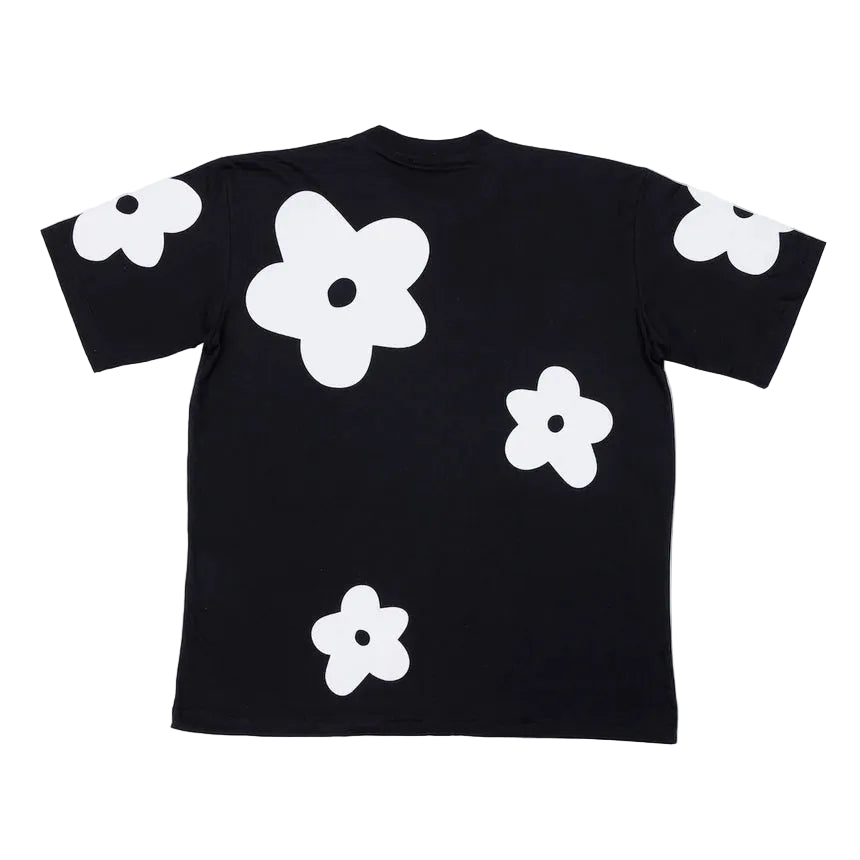 BLACK CACTUS BS244 BLACK COTTON OVERSIZE T-SHIRT FLOWER WHITE VELVET