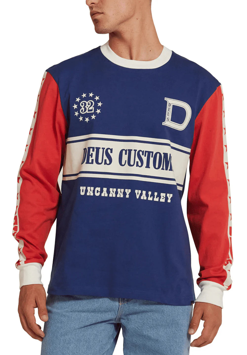 DEUS EX MACHINA ROUND UP LS T-SHIRT - RED-BLUE