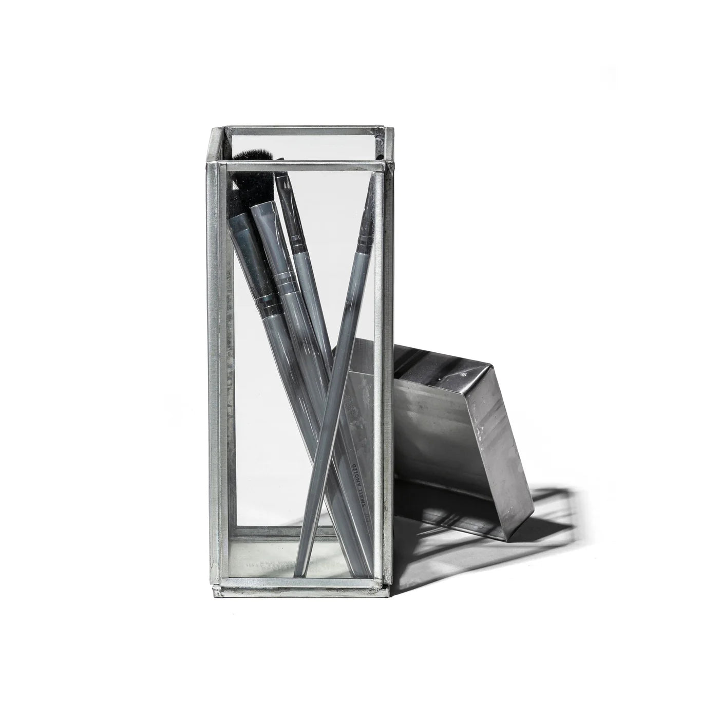 PUEBCO GLASS BOX W/RECYCLE STEEL LID PEN STAND - NO COLOR