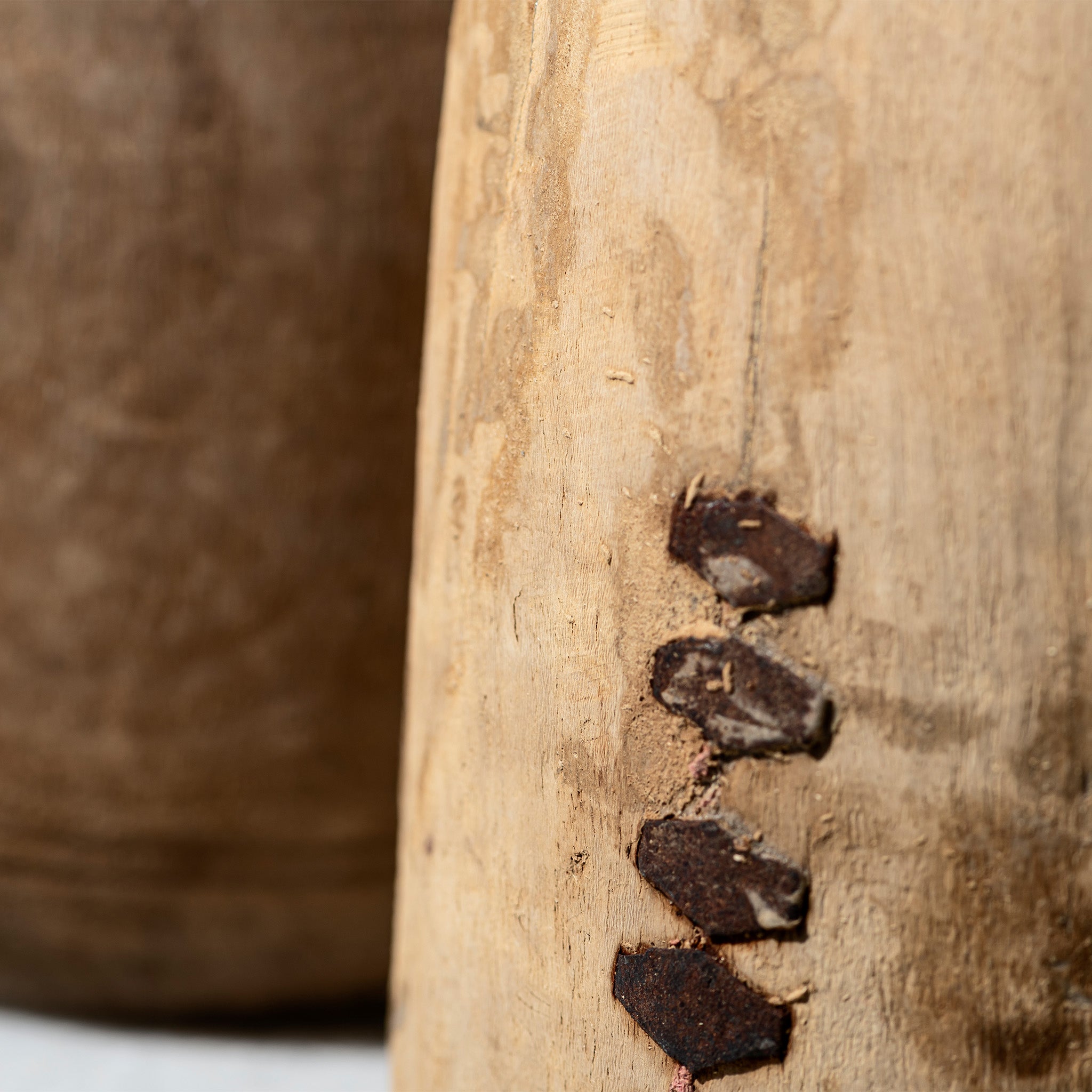 PUEBCO VINTAGE WOODEN POT W/GLASS CYLINDER