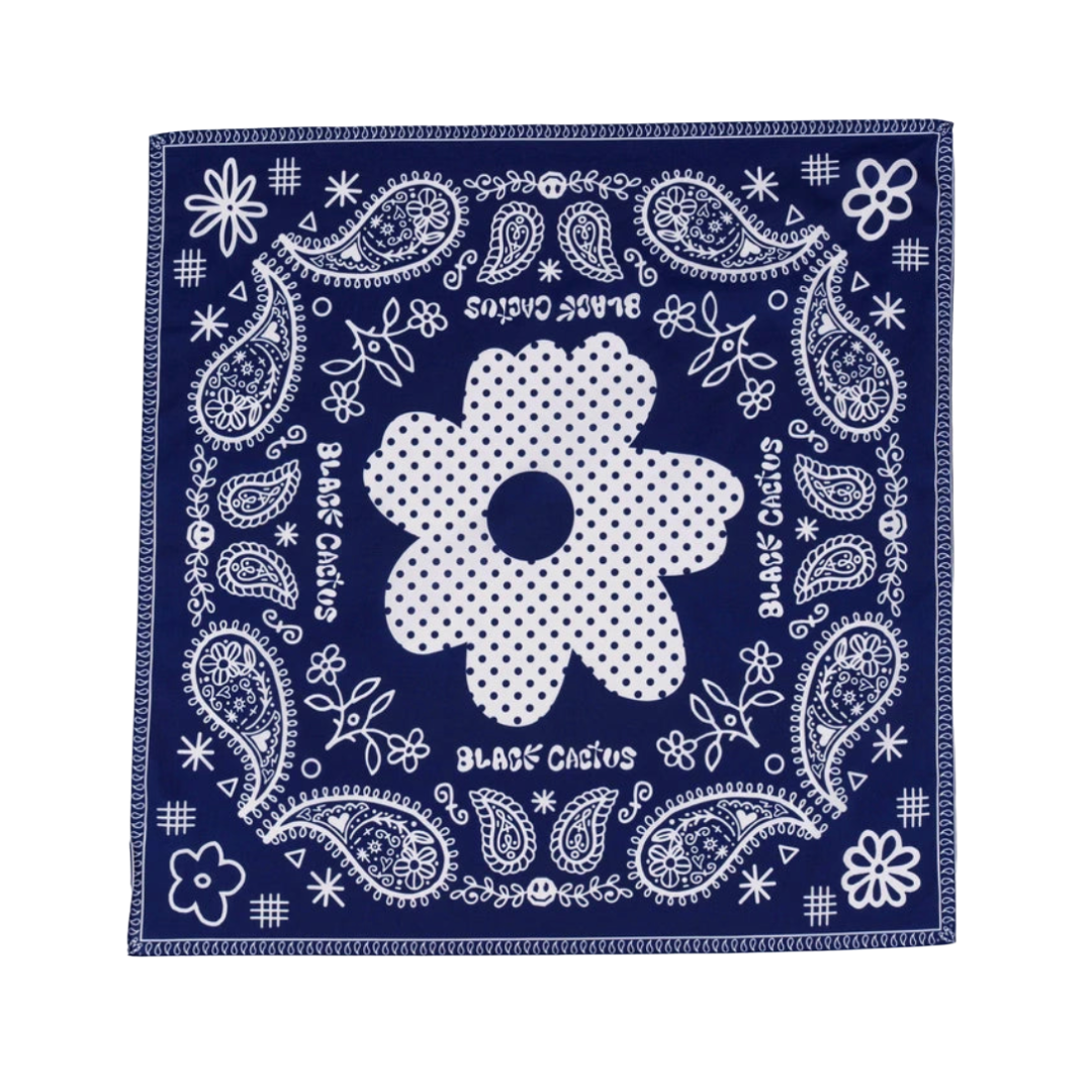 BLACK CACTUS BS381 NAVY FLOWER PAISLEY BANDANA