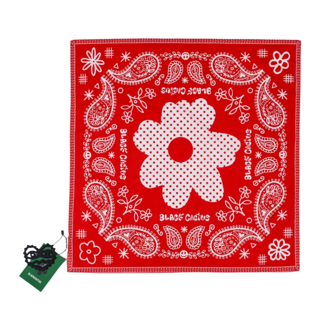 BLACK CACTUS BS379 RED FLOWER PAISLEY BANDANA