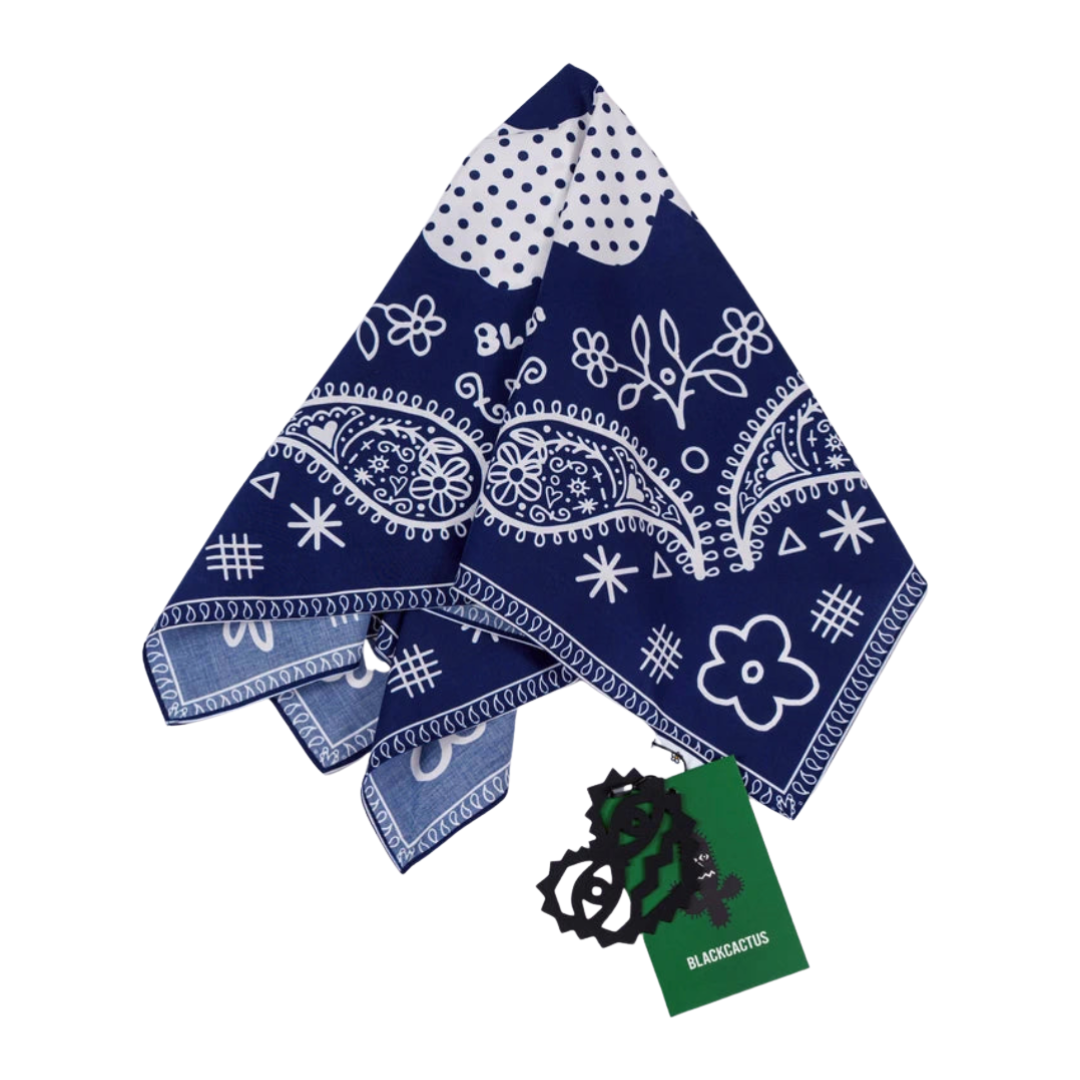 BLACK CACTUS BS381 NAVY FLOWER PAISLEY BANDANA