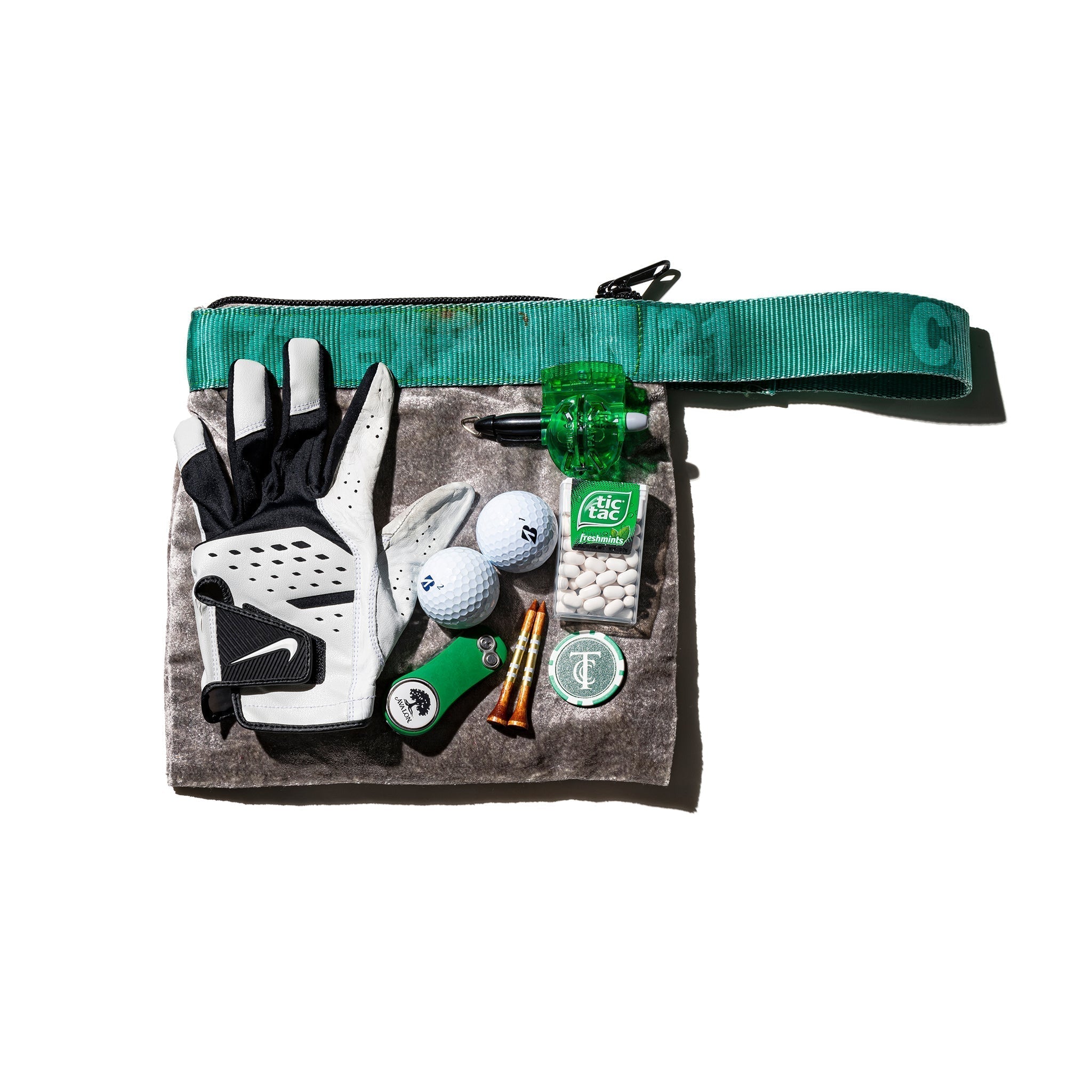 PUEBCO VINTAGE SLING BELT POUCH / Silver x Green