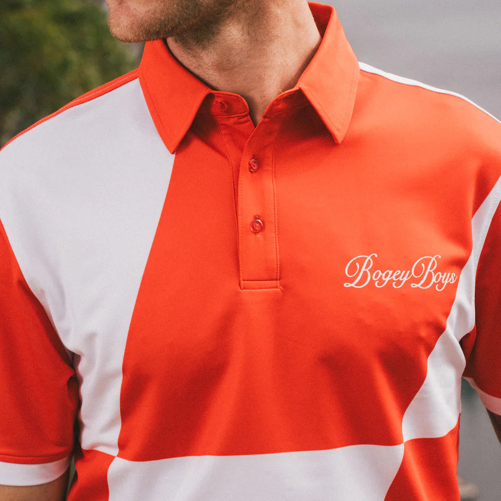 BOGEY BOYS SLANTED ATHLETIC POLO - TANGERINE