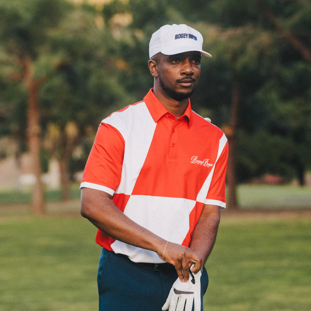 BOGEY BOYS SLANTED ATHLETIC POLO - TANGERINE