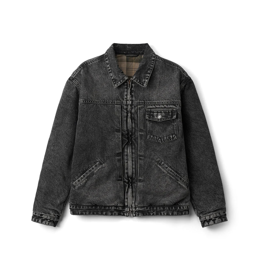 SIMWOOD WARM QUILTED DENIM JACKETS - CHARCOAL BLACK