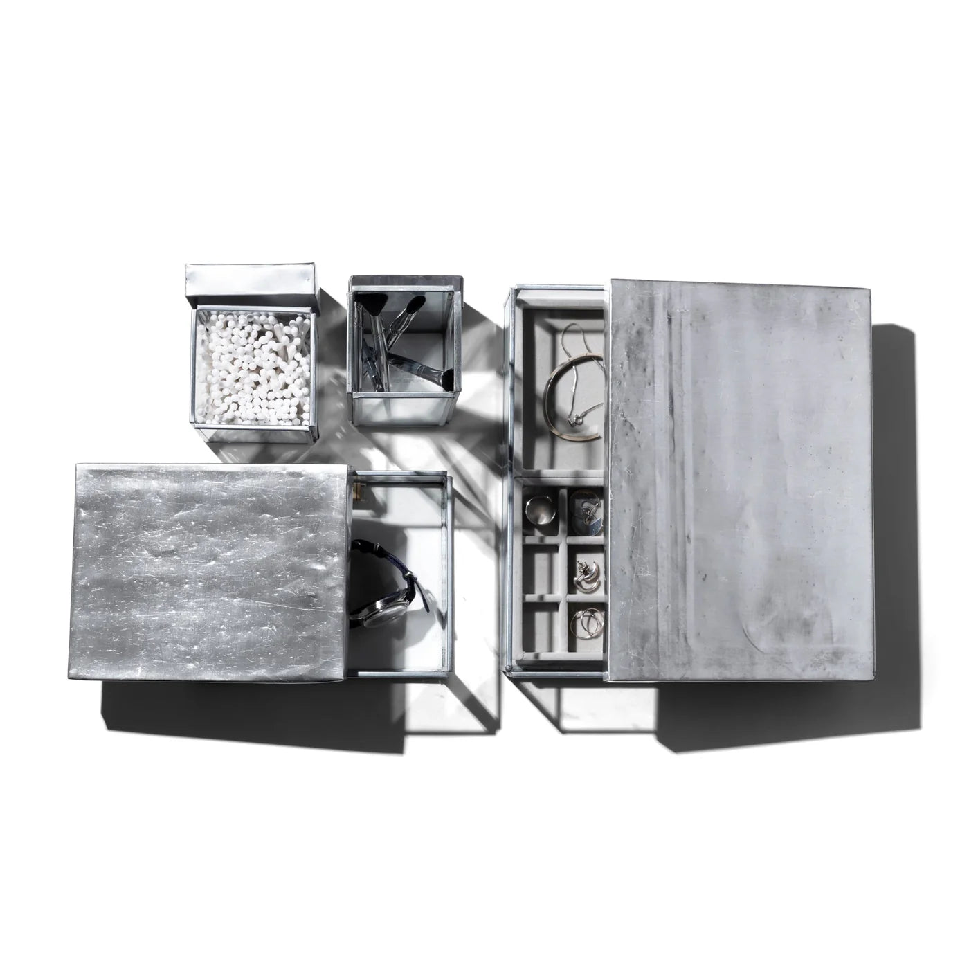 PUEBCO GLASS BOX W/RECYCLE STEEL LID COTTON SWAB - NO COLOR