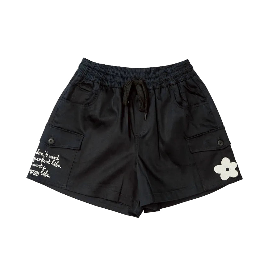 BLACK CACTUS BS391 BLACK PANTS WHITE FLOWER