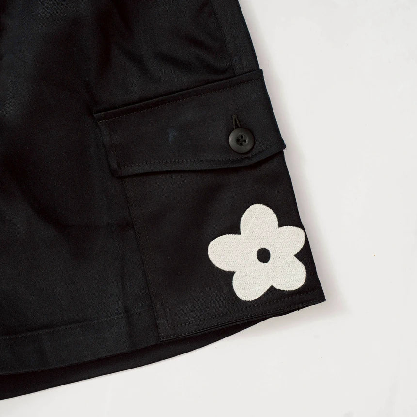 BLACK CACTUS BS391 BLACK PANTS WHITE FLOWER
