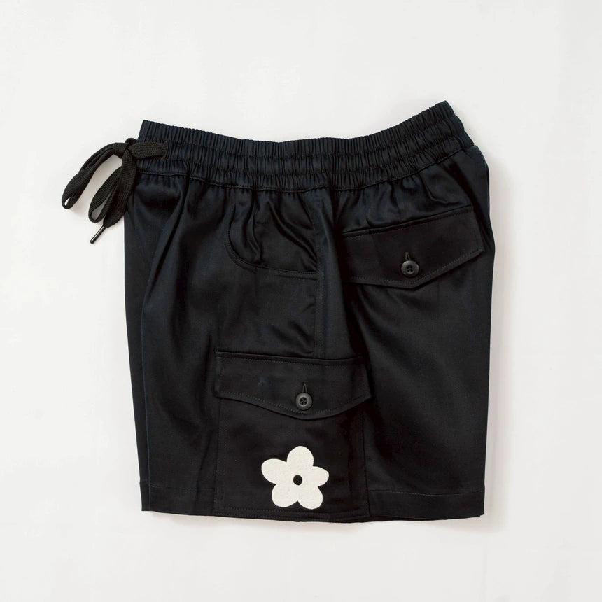 BLACK CACTUS BS391 BLACK PANTS WHITE FLOWER