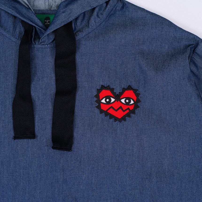 BLACK CACTUS BS371 HOODIE BLUE HEART EMBROIDERY