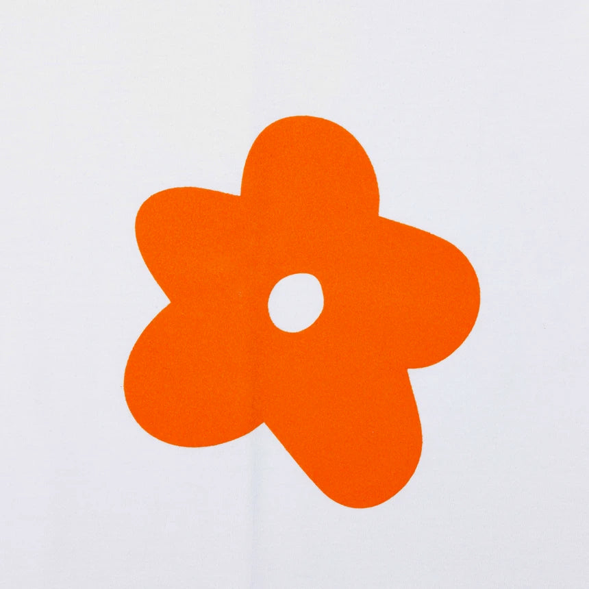 BS241 WHITE COTTON OVERSIZE T-SHIRT FLOWER ORANGE VELVET