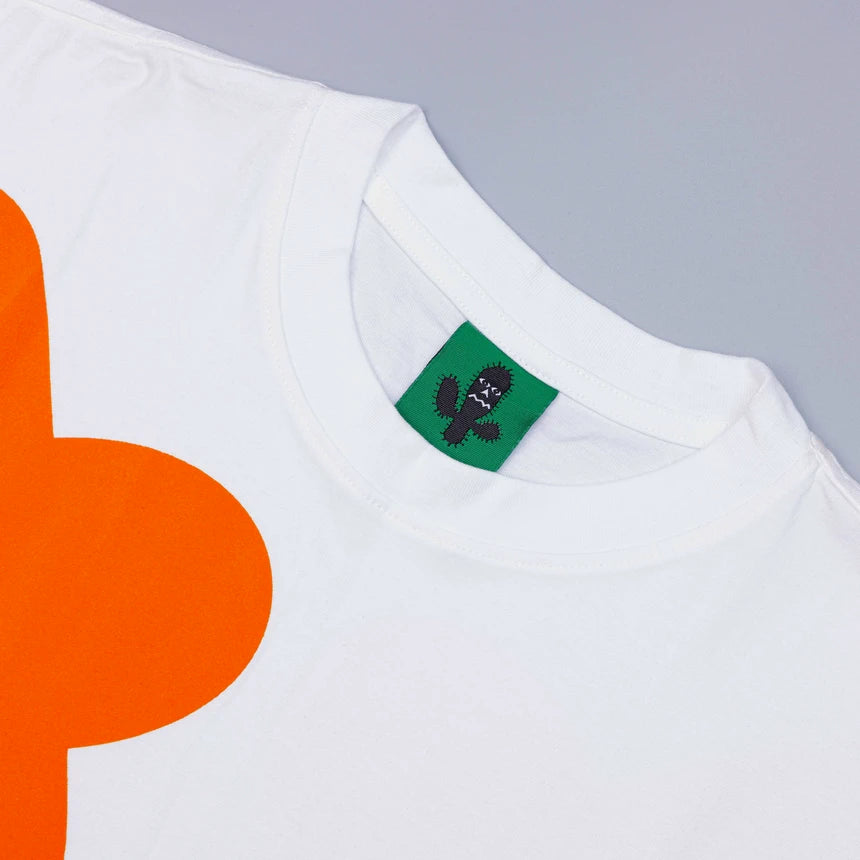 BS241 WHITE COTTON OVERSIZE T-SHIRT FLOWER ORANGE VELVET