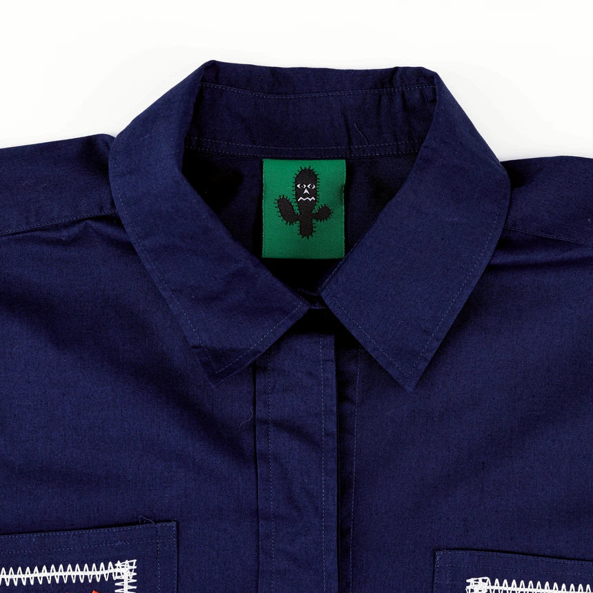 BLACK CACTUS BS194 NAVY BLUE CROP TOP SHIRT HAPPY POCKET