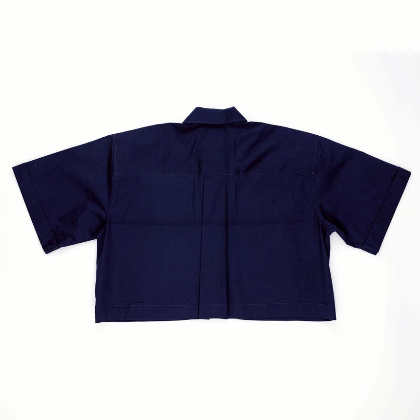 BLACK CACTUS BS194 NAVY BLUE CROP TOP SHIRT HAPPY POCKET