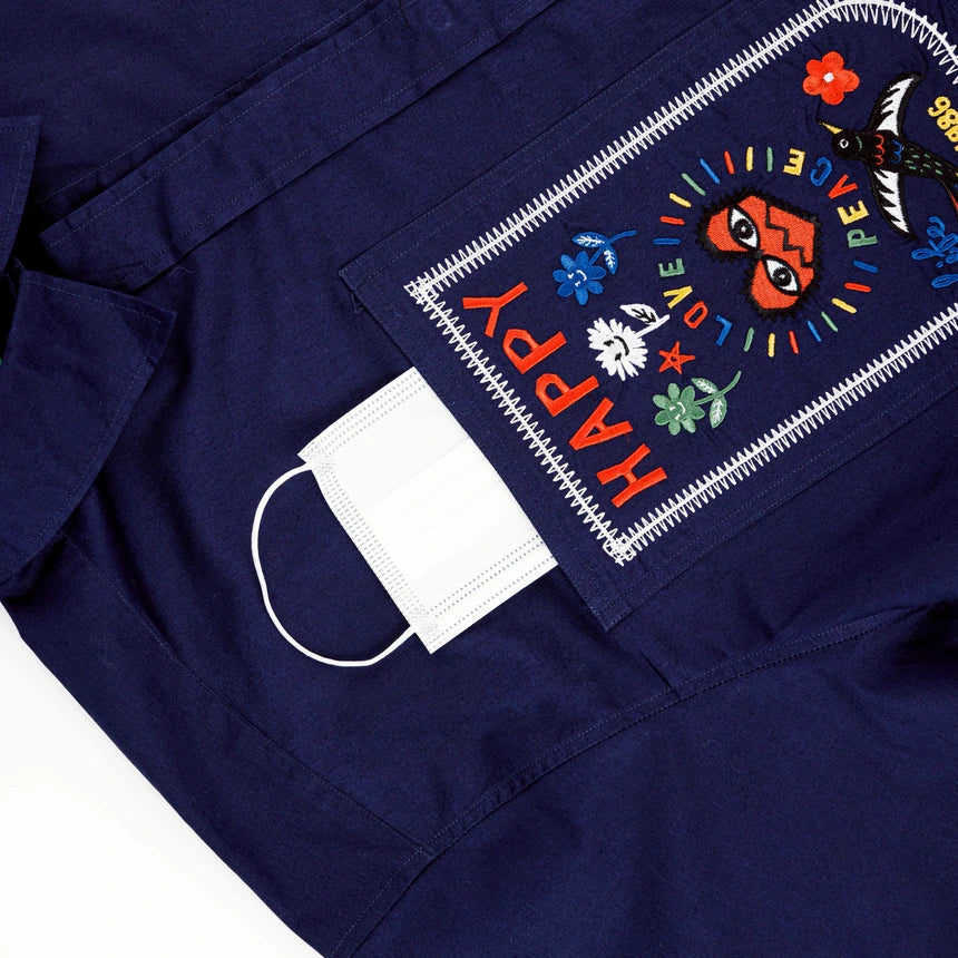 BLACK CACTUS BS194 NAVY BLUE CROP TOP SHIRT HAPPY POCKET