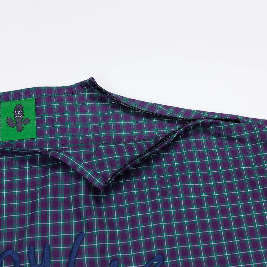 BLACK CACTUS BS263 OVERSIZE ZIP SHOULDER BOW GREEN SCOTCH PATTERN